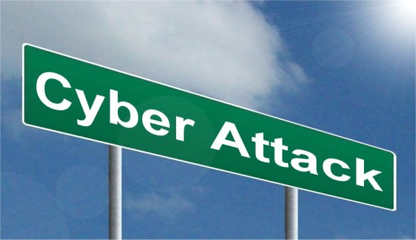 Cyber attack signboard in green background
