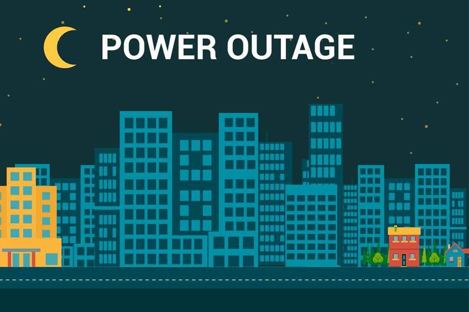 Power outage featuring buildings graphics
